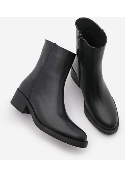 Kadın Fermuarlı Topuklu Günlük Bot Huna Siyah