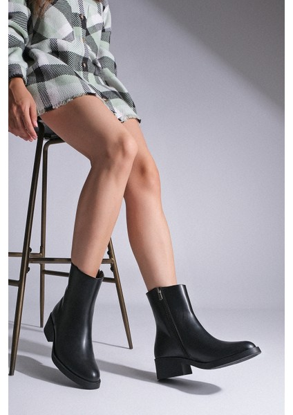 Kadın Fermuarlı Topuklu Günlük Bot Huna Siyah fiyatları