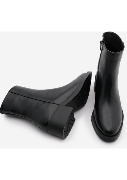 Kadın Fermuarlı Topuklu Günlük Bot Huna Siyah