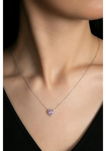 Swarovski Taşlı Pandora’s Model Pembe Kalp Taş Detay 925 Ayar Gümüş • Sevgiliye • Arkadaşa Kolye