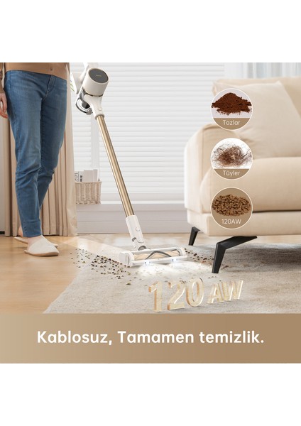 R10 Süpürge, Led Farlı 120AW Güçlü Dikey Süpürge, Anti-Tangle Fırça, 60 Dakikaya Kadar Şarj Edilebilir Pil, El Süpürgesi, Derin Temiz Saç, Sert Zemin, Halı