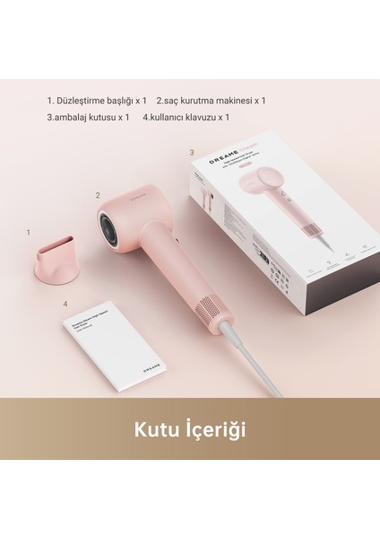 Gleam Saç Kurutma Makinesi Pembe, Hızlı Saç Kurutma, Hafif Tasarım, 0.73lbs, Pürüzsüz Saçlar için 200 Milyon Negatif İyon, Sıcaklık ve Hava Akışı Kontrolü, Portatif