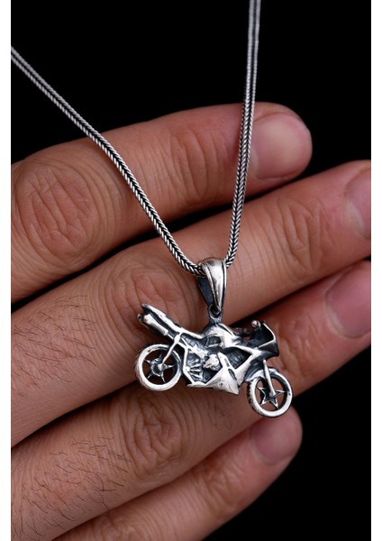 Motosiklet - Motor Figürlü 925 Ayar Gümüş Sevgiliye Eşe Babaya Hediye Erkek Kolye