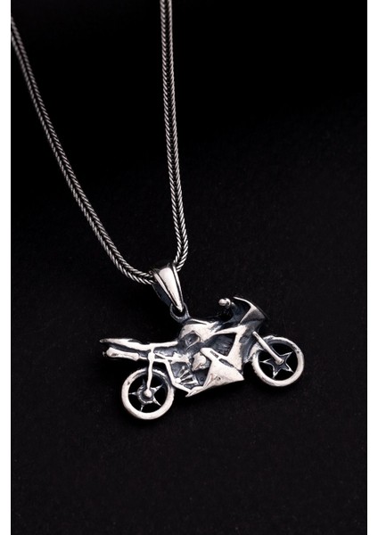 Motosiklet - Motor Figürlü 925 Ayar Gümüş Sevgiliye Eşe Babaya Hediye Erkek Kolye fırsatları