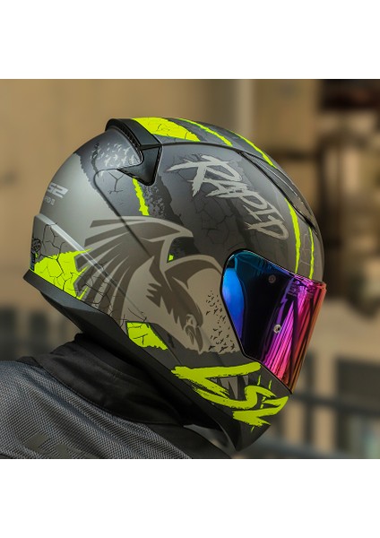 Rapıd 2 Raven Mat Siyah-Gri-Neon Sarı Kask