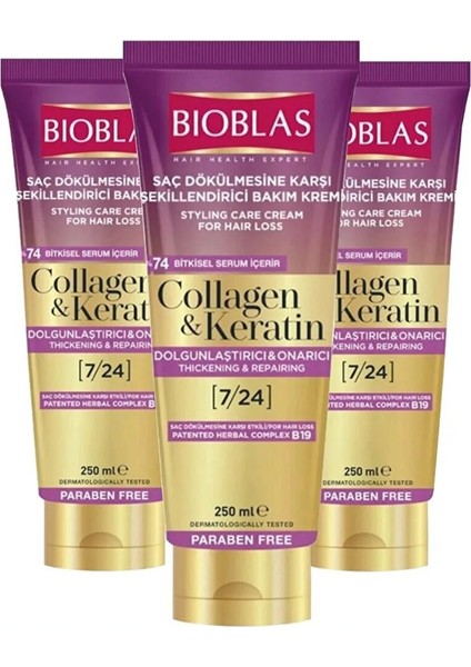 Collagen & Keratin Şekillendirici Saç Dökülmesine Karşı Bakım Kremi 250 Ml 3 Adet
