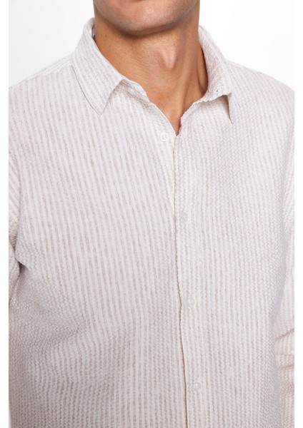 Slim Fit Dar Kesim Çizgili Tek Cepli Esnek Yazlık Erkek Beyaz Gömlek fırsatları