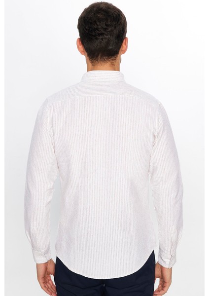 Slim Fit Dar Kesim Çizgili Tek Cepli Esnek Yazlık Erkek Beyaz Gömlek indirimleri