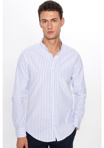 Slim Fit Uzun Kol Çizgili Hakim Yaka Erkek Gömlek