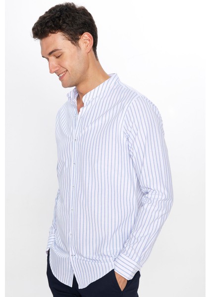 Slim Fit Uzun Kol Çizgili Hakim Yaka Erkek Gömlek modelleri