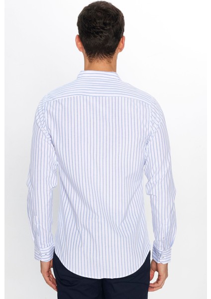 Slim Fit Uzun Kol Çizgili Hakim Yaka Erkek Gömlek indirimleri