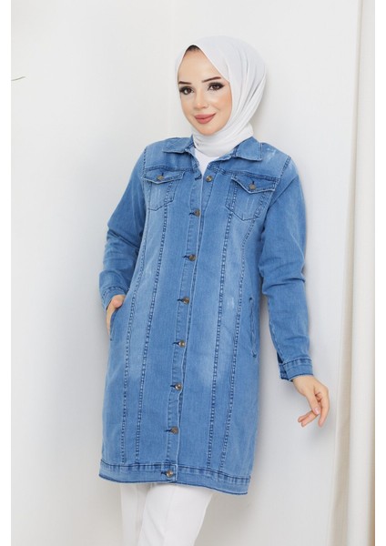 Kadın Koyu Mavi Denim Kot Ceket