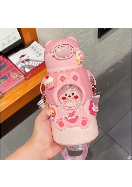 Kawaii Portable Thermal Tumbler Children Thermos Stainless Steel Vacuum Flasks 520ML Straw Insulated Cup (Yurt Dışından)