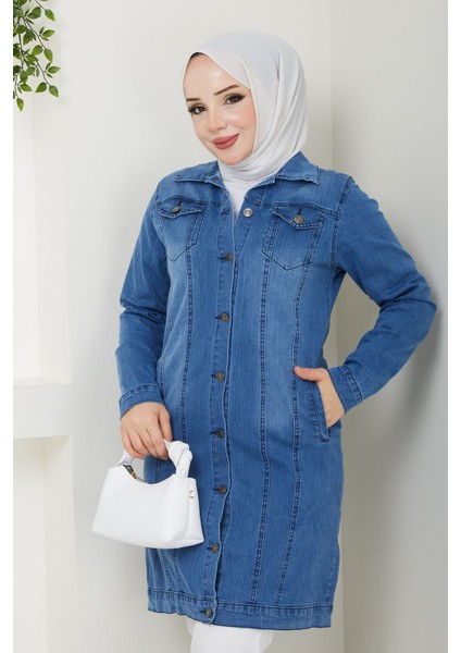 Kadın Koyu Mavi Denim Kot Ceket