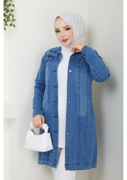 Kadın Koyu Mavi Denim Kot Ceket