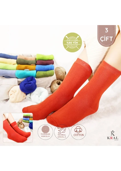 Kral Socks Thermo Özellikli 2x Korumalı  Kadın Termal Renkli Kışlık Yün Havlu Çorap