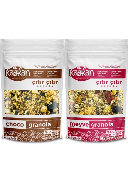 300 gr Meyve Granola ve 300 gr Choco Granola