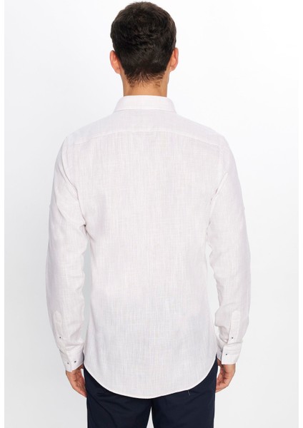 Erkek Slim Fit Dar Kesim Uzun Kollu Pamuk Keten Doku Apoletli Taş Renk Gömlek