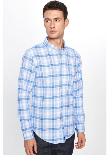 Erkek Slim Fit Dar Kesim Uzun Kollu Pamuklu Kolay Ütü Kareli Düğmeli Yaka Gömlek fiyatları