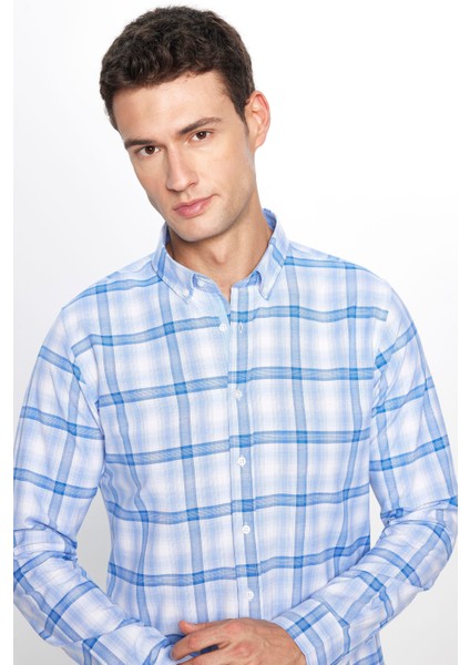 Erkek Slim Fit Dar Kesim Uzun Kollu Pamuklu Kolay Ütü Kareli Düğmeli Yaka Gömlek modelleri