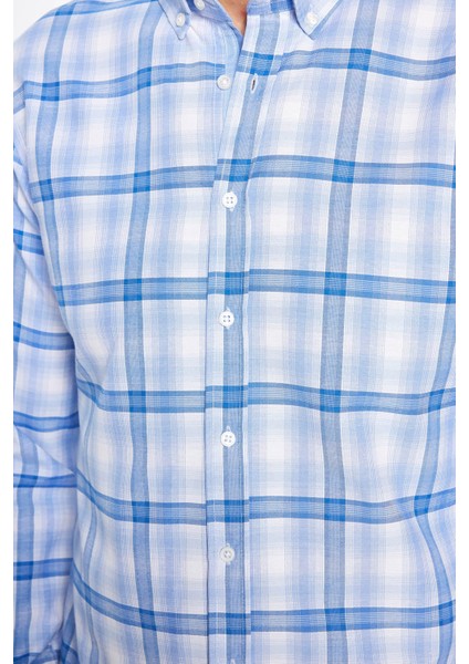 Erkek Slim Fit Dar Kesim Uzun Kollu Pamuklu Kolay Ütü Kareli Düğmeli Yaka Gömlek fırsatları