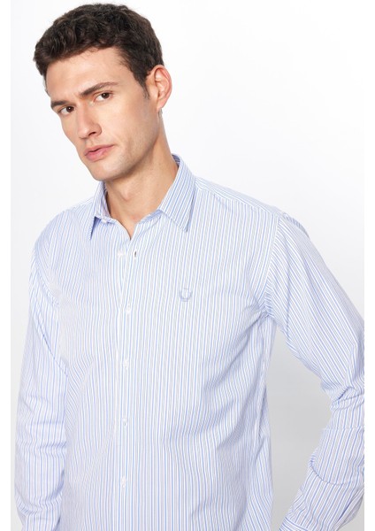 Erkek Modern Slim Fit Dar Kesim Uzun Kollu Pamuklu 4 Mevsim Çizgili Düğmeli Yaka Gömlek modelleri
