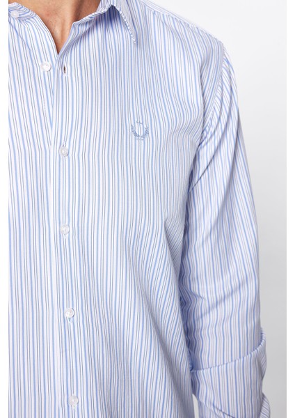 Erkek Modern Slim Fit Dar Kesim Uzun Kollu Pamuklu 4 Mevsim Çizgili Düğmeli Yaka Gömlek fırsatları