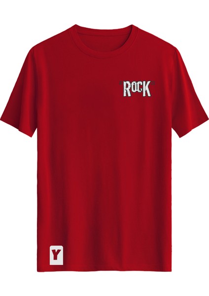 Gitar Baskılı Unisex Slim Fit Tişört Bisiklet Yaka T-Shirt Kırmızı
