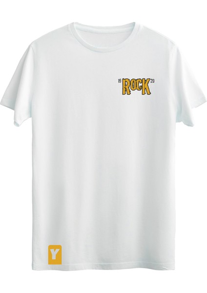 Gitar Baskılı Slim Fit Tişört Bisiklet Yaka T-Shirt Beyaz