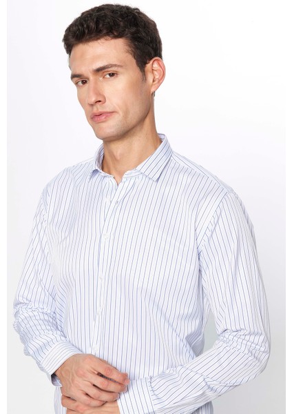 Erkek Modern Slim Fit Dar Kesim Uzun Kollu Pamuklu Çizgili 4 Mevsim Italyan Yaka Gömlek modelleri
