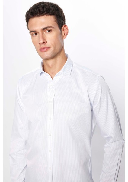Erkek Modern Slim Fit Dar Kesim Uzun Kollu Pamuklu Çizgili 4 Mevsim Italyan Yaka Gömlek modelleri