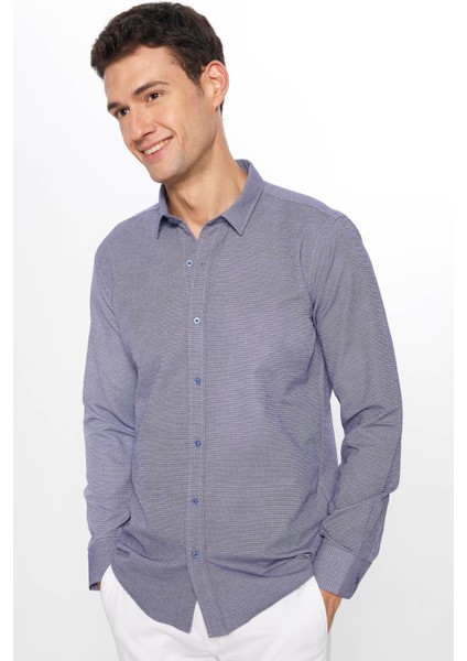 Erkek Modern Slim Fit Dar Kesim Uzun Kollu Pamuklu Kolay Ütü Armürlü Mavi Gömlek fiyatları