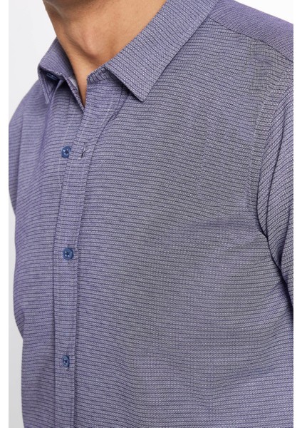Erkek Modern Slim Fit Dar Kesim Uzun Kollu Pamuklu Kolay Ütü Armürlü Mavi Gömlek fırsatları