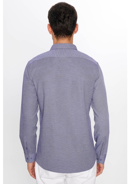 Erkek Modern Slim Fit Dar Kesim Uzun Kollu Pamuklu Kolay Ütü Armürlü Mavi Gömlek indirimleri