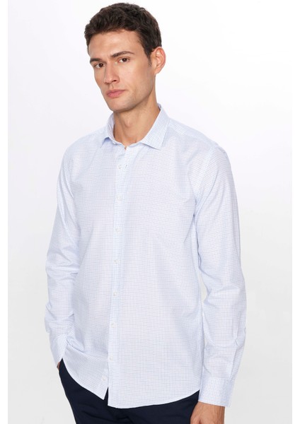 Erkek Modern Slim Fit Dar Kesim Uzun Kollu Pamuklu Çizgili 4 Mevsim Italyan Yaka Gömlek
