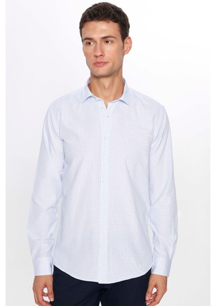 Erkek Modern Slim Fit Dar Kesim Uzun Kollu Pamuklu Çizgili 4 Mevsim Italyan Yaka Gömlek