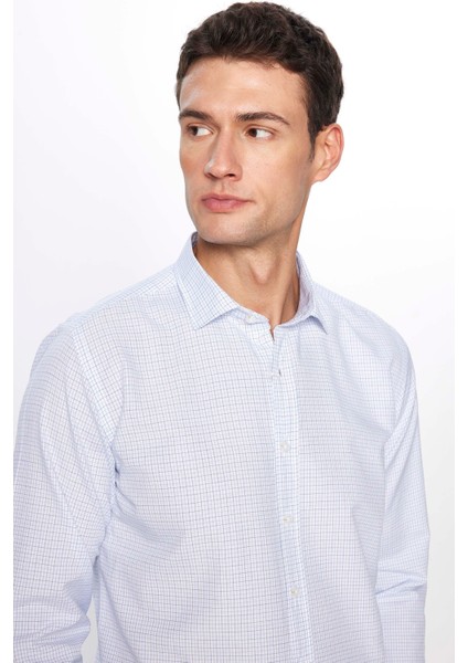 Erkek Modern Slim Fit Dar Kesim Uzun Kollu Pamuklu Çizgili 4 Mevsim Italyan Yaka Gömlek