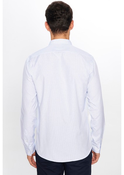 Erkek Modern Slim Fit Dar Kesim Uzun Kollu Pamuklu Çizgili 4 Mevsim Italyan Yaka Gömlek