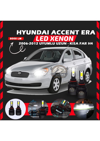 Hyundai Accent Era 2006-2012 Uzun-Kısa Far Uyumlu Şimşek Etkili LED Xenon Light Series H4