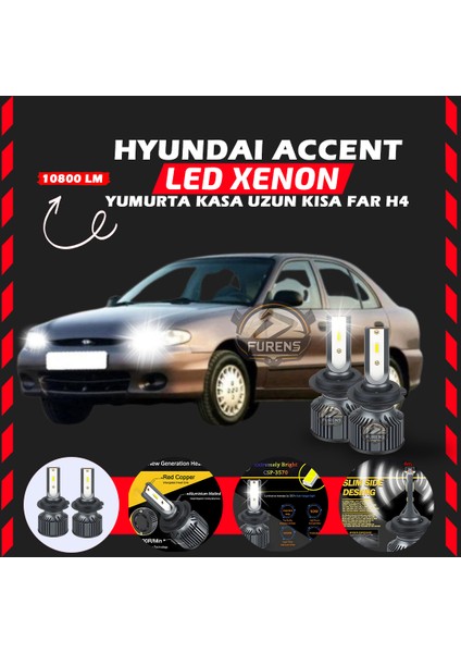 Hyundai Accent Yumurta Kasa Uyumlu Şimşek Etkili LED Xenon Premium Series H4