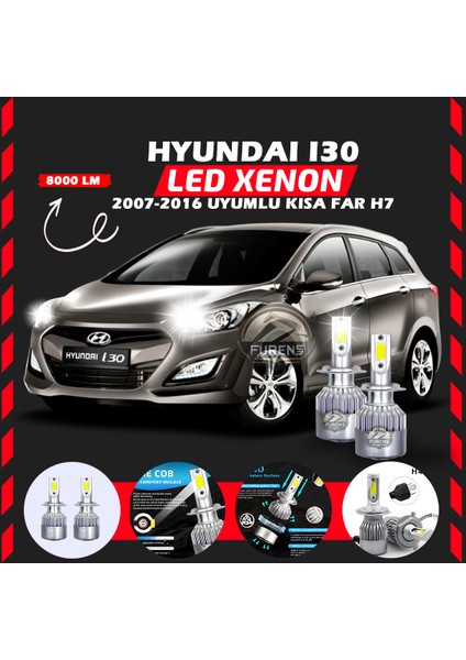 Hyundai I30 2007-2016 Kısa Far Uyumlu Şimşek Etkili LED Xenon Performance Series H7