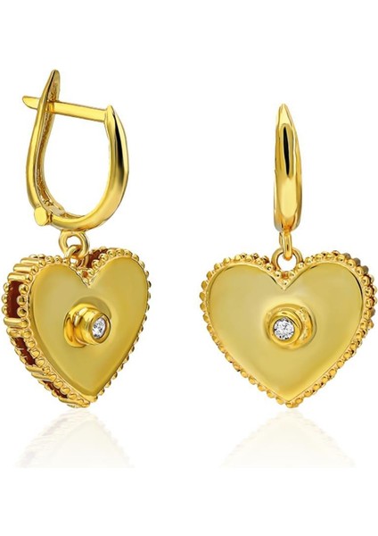 Tek Taşlı Kalp Küpeleri