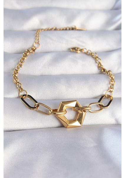 316L Çelik Gold Renk Geometrik Model Zincir Bileklik