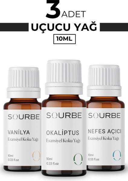 Vanilya Okaliptus Nefes Esansiyel Uçucu Yağ Buhurdanlık Koku Yağı 3X10ML