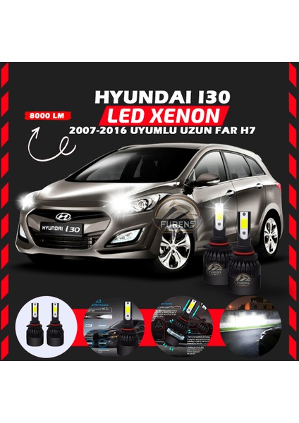 Hyundai I30 2007-2016 Uzun Far Uyumlu Şimşek Etkili LED Xenon Light Series H7