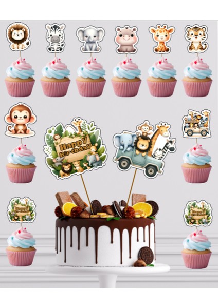 Safari Orman Hayvanları Konsept Pasta Kürdanı 12PARÇA Pasta Süsü ve Cupcake Pasta Kurabiye Süsle