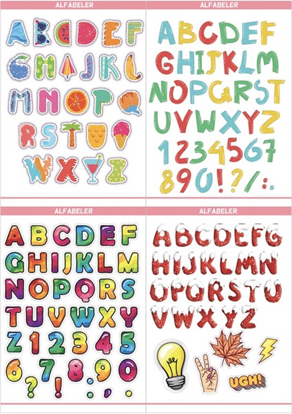 Eğitim Etiketleri Alfabeler Konsept Seti 135 Adet Opak Kağıt Sticker