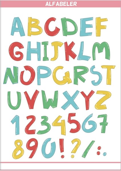 Eğitim Etiketleri Alfabeler Konsept Seti 135 Adet Opak Kağıt Sticker modelleri