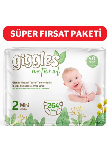 Natural 2 Numara Mini Pamuklu Bebek Bezi 264 Adet