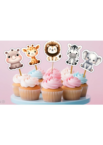 15ADET Safari Orman Hayvanları Konsept Cupcake Doğum Günü Süsü Pasta Kürdanı 6-7cm Cupcake Pasta fiyatları
